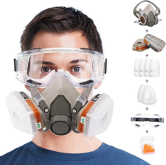 国境を越えたラベル付き有毒煙ハーフマスク、農薬、スプレー塗料、化学薬品、ホルムアルデヒド、装飾、防塵、火災、有毒ガス、防毒マスク|undefined