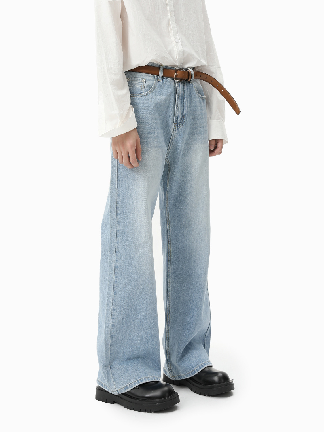 MTLCLOTHES Hombres| Base recto delgado casual versátil clásico lavado en agua jeans azul claro diarios