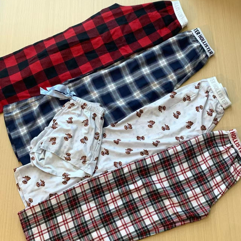 Little Seagull Plaid Pants Hol*Ister Letter Casual Loose Slimming Look High Waist Straight Wide Leg European and American Style Pajamas Little Seagull Plaid Pants Hol*Ister Letter Casual Loose Slimming Look High Waist Straight Wide Leg European and American Style Pajamas