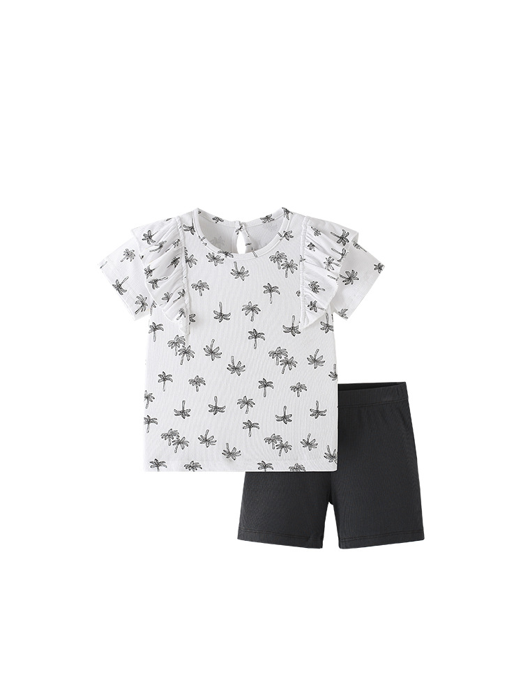 Traje de niña malwee transfronterizo verano nuevo estilo europeo y americano niño pequeño y mediano cuello redondo manga corta linda niña traje de dos piezas
