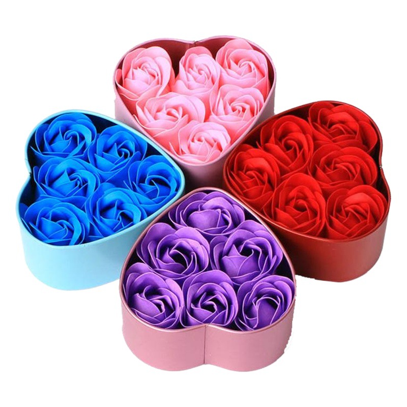 Regalo para novia 6 Flor de jabón Rosa caja de regalo en forma de corazón regalo de mano creativa Flor de jabón transfronteriza