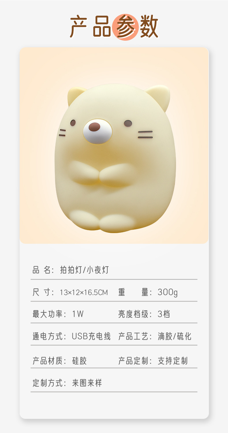 小夜灯定制LED充电卧室拍拍灯可爱柔光护眼伴睡硅胶小夜灯定制