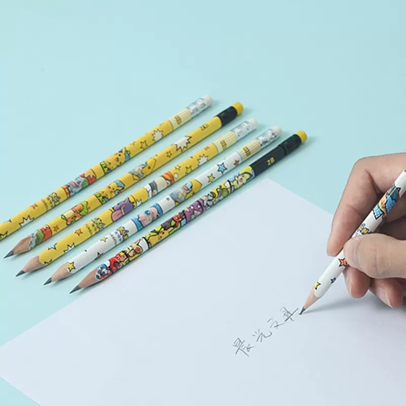 モーニングライト ポケモン ジョイント 三角木製鉛筆 アート絵画 学生 2B/HB 鉛筆 消しゴム付き|undefined