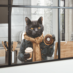 社畜咖啡甜甜圈辦公室咖啡館玻璃櫥窗家居裝飾牆貼貼紙自粘批發