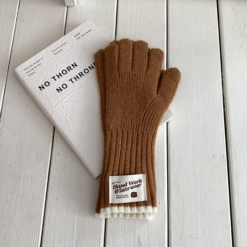 Guantes de invierno caliente pantalla táctil coreana dedo de moda para estudiantes al aire libre guantes de lana de punto a prueba de viento al por mayor