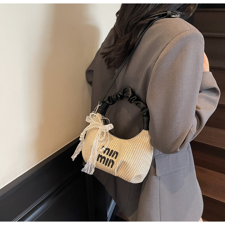 2025 Pleated handbag for Women's summer, a new niche design, trendy and fashionable, versatile woven single-shoulder crossbody bag undefined