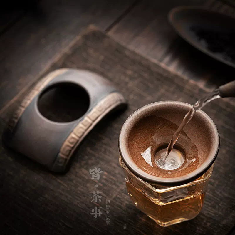 粗陶鎏金茶漏茶滤过滤器陶瓷创意泡茶隔茶叶过滤网茶具零配件