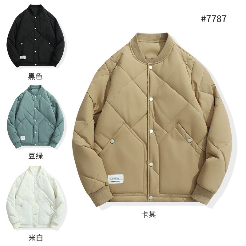 Baseball collar irregular cotton-padded jacket winter men's new warm cotton-padded jacket casual fashion coat men's diamond plaid