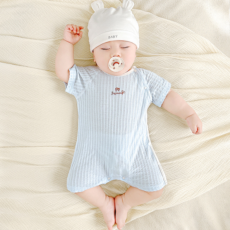 Bebé verano mono recién nacido delgado traje de escalada de manga corta hombres y mujeres niños pequeños ropa de verano de algodón mameluco ropa de bebé