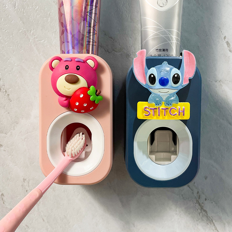 自動歯磨き粉絞り器、怠惰な絞り器、漫画のかわいいステッチ、子供用壁掛けパンチフリーラック|undefined