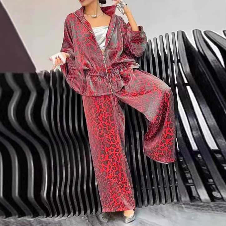 Women's Clothing Autumn Lapel Long Sleeved Leopard Print Casual Suit_voghion.com