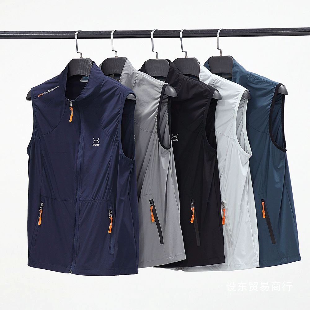 Мужской летний жилет для активного отдыха, быстросохнущий, дышащий, с воротником-стойкой, карманами, тонкий, спортивный, повседневный, свободный крой, оптом