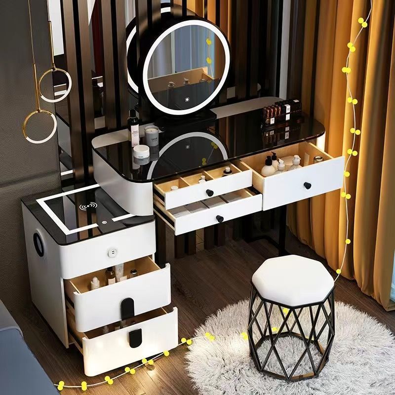 흰색과 검정색 98.99 테이블 + 스마트 캐비닛 + 거울 + 새둥지