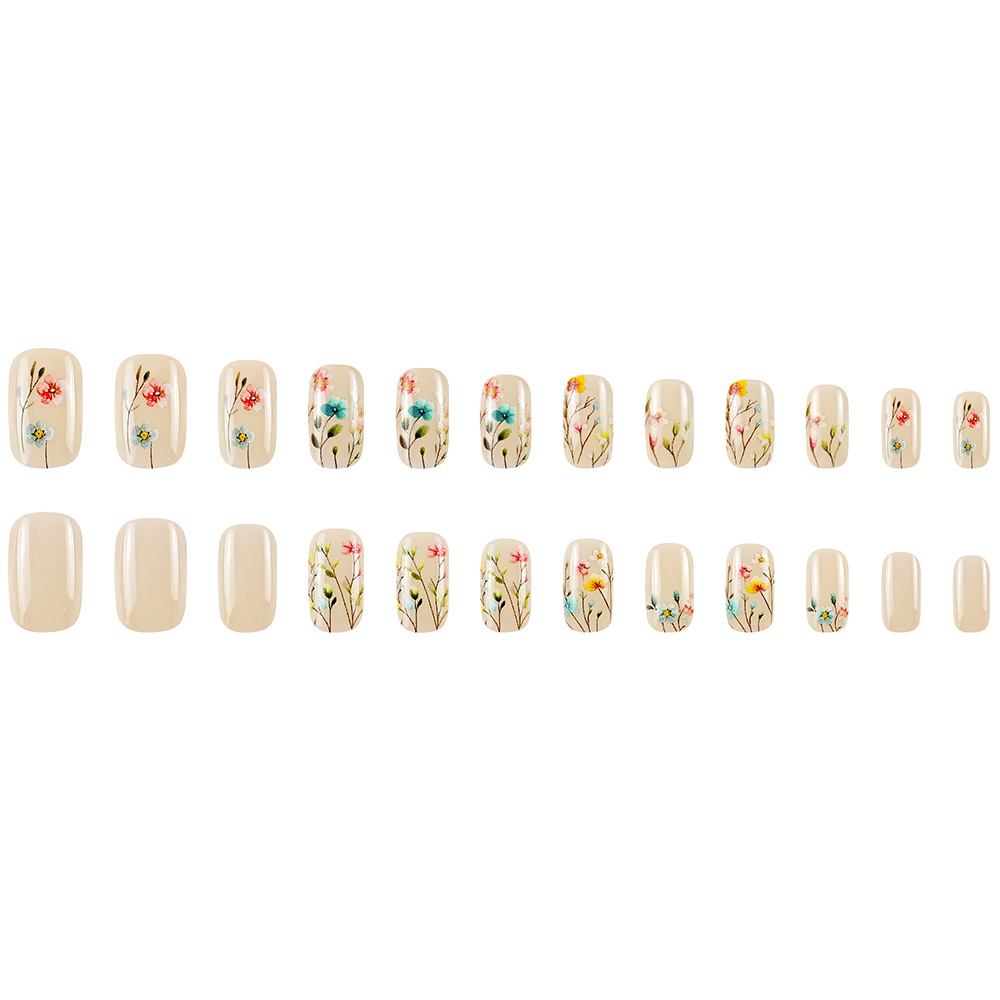 Dulce y fresco, flores de colores, uñas, uñas, ramas de estambres de flores simples, parches de uñas al por mayor, uñas de vestir más vendidas en Europa y América