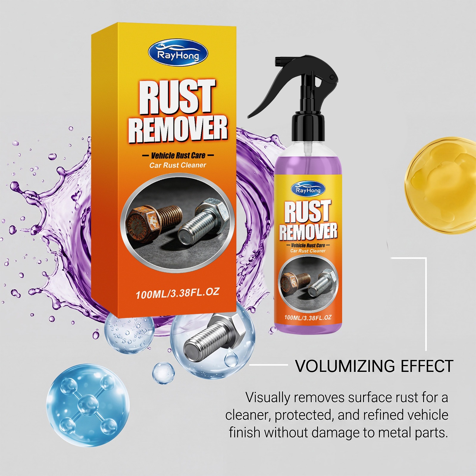 Rayhong Car Rust Remover, Metal Parts Rust Removal and Cleaning Agent, Car Hardware Cleaning Spray