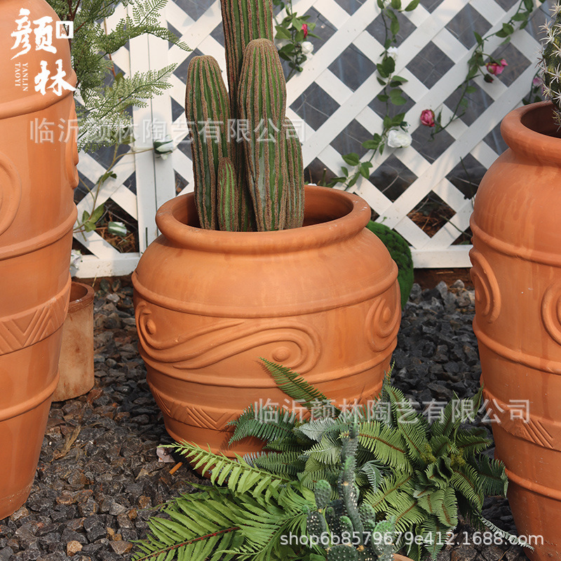 Paisaje de aterrizaje maceta de cerámica roja maceta de cerámica gruesa jardín decoración jar jardín jardín jardín floresta combinación de cerámica ventilada pastoral