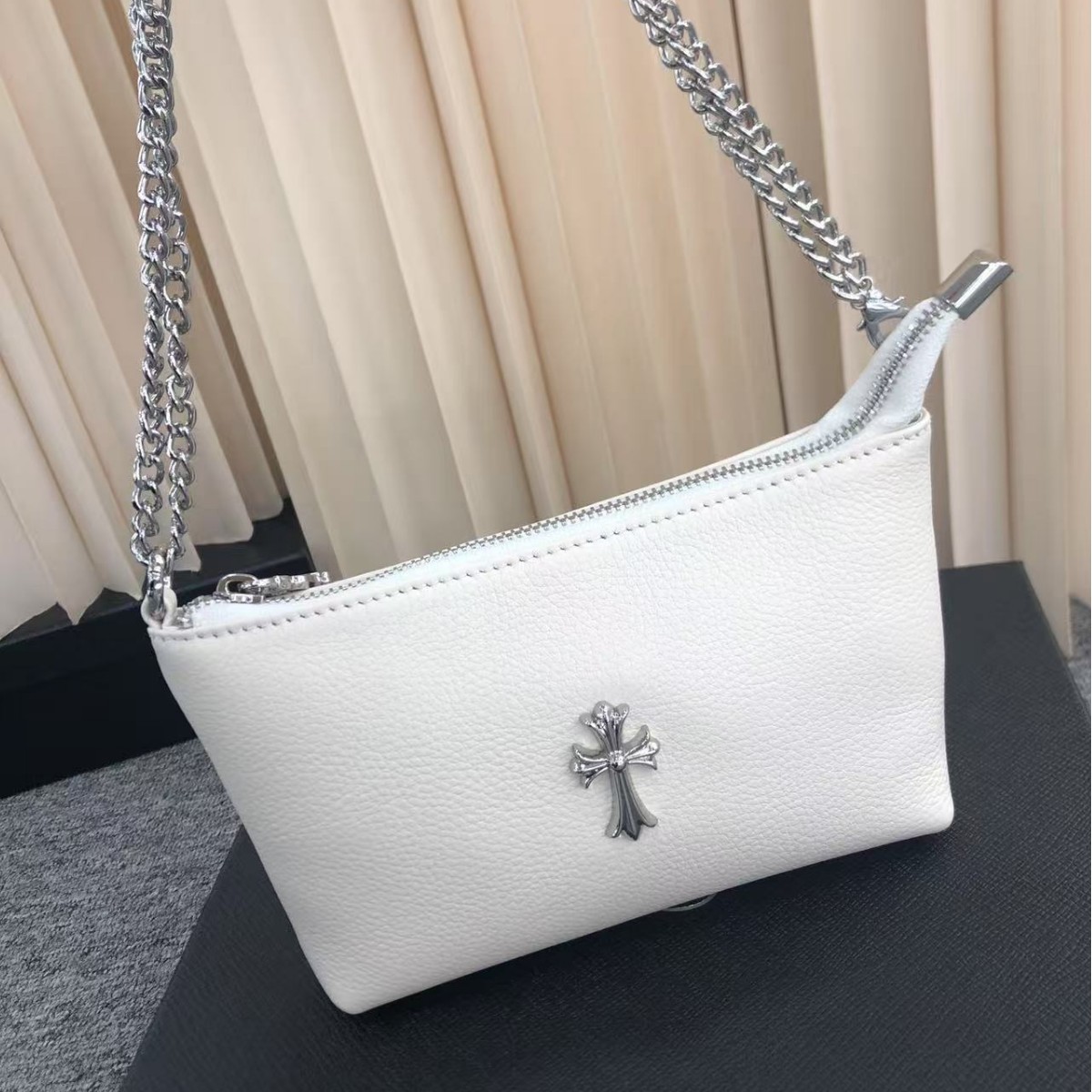 Celebrity Style Top Grain Cowhide Retro Dark Sweet & Cool Spicy Girl Chain Shoulder Bag Mahjong Bag Dogtooth Tote - Thumbnail 4