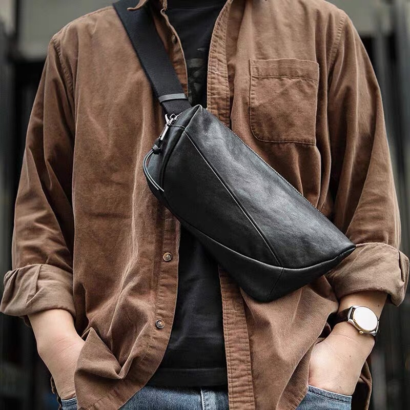 Men's Satchel 2025 Spring Top Layer Cowhide Shoulder Crossbody Bag Men's High-end Sense Outgoing Portable Chest Bag for Men