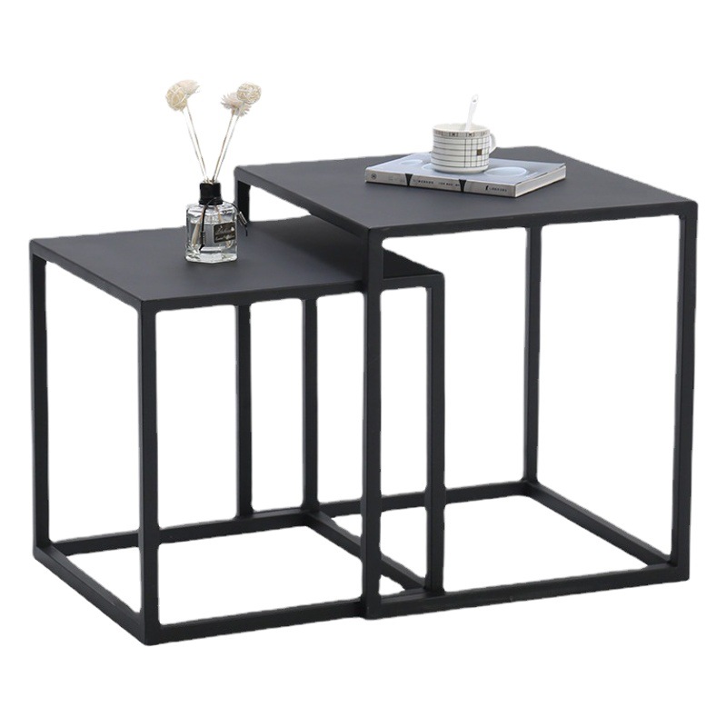 Simple mesa de café pequeña mesa cuadrada pequeño apartamento sala de estar cuadrada combinación hierro sofá mesa de esquina lateral,