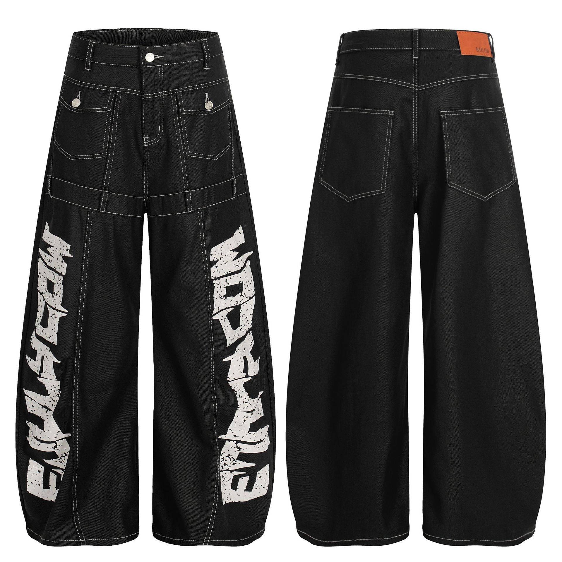 Men's Retro High Street Distressed Print Loose Fit Denim Jeans Vintage Washed Straight Leg Comfortable Cotton Blend Casual Pants_mkmklike.com