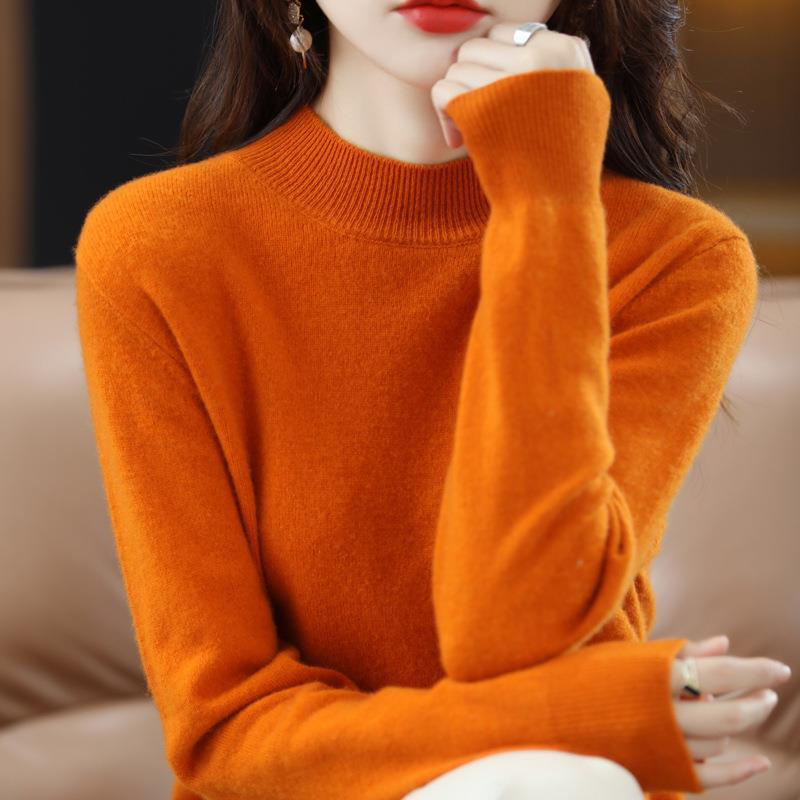 Nuevo medio suéter de cuello alto para mujer Otoño e Invierno suéter corto de color sólido suéter suelto engrosado camisa de fondo entrega de una pieza image 18