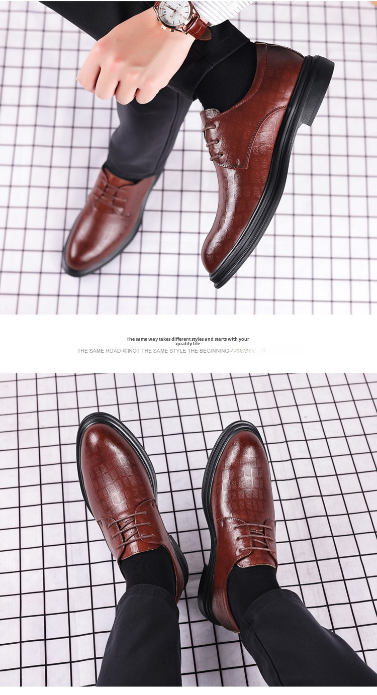 Leather Shoes Men's Business Dress Casual Trendy Shoes Spring British Groom Korean Cross-border Soft-soled Wedding Shoes Breathable_vogvips.com