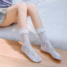 日系lolita洛丽塔蕾丝袜子女可爱白色丝袜堆堆袜子花边短袜JK薄款