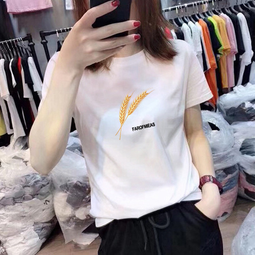Cotton white short-sleeved straight shoulder women's student Korean-style loose half-sleeve T-shirt top for women summer fashion