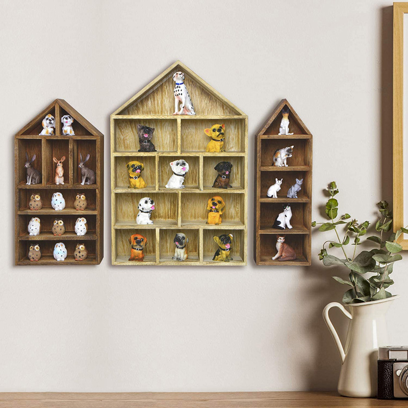 Country Style Shadow Wall Hanging Display Box Creative House-Shaped Wooden Shadow Storage Box 3-Piece Set Hand Storage Box