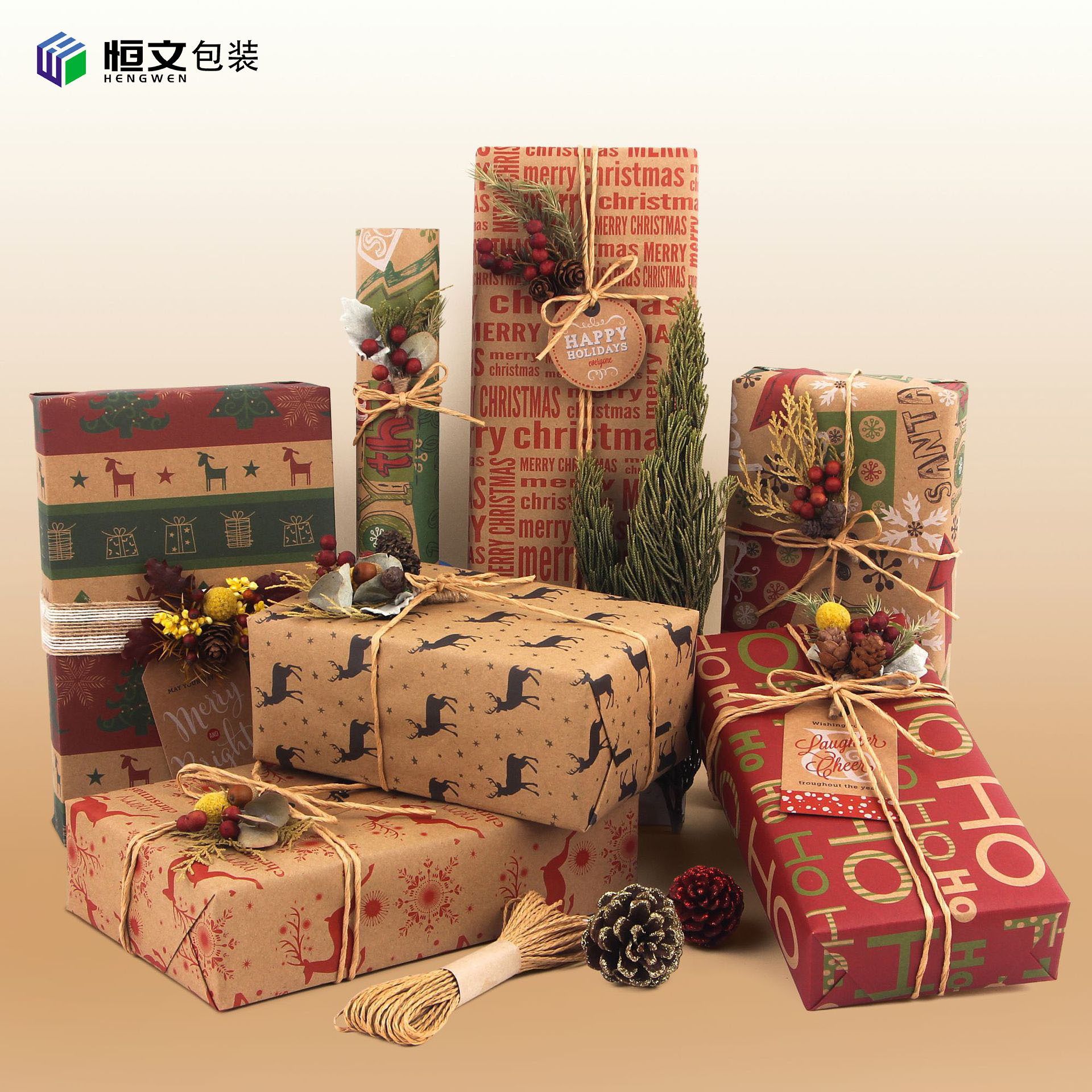 跨境 聖誕包裝紙 情人節生日禮品包裝紙 DIY復古牛皮紙包裝紙批發