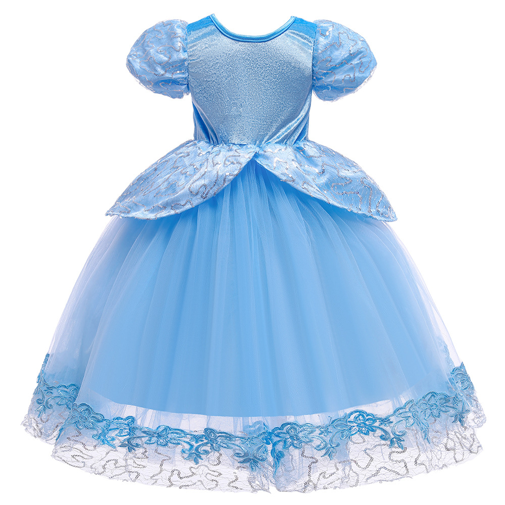 Nuevo Amazon vestido de los niños medio y grande Cenicienta puff manga vestido princesa vestido Navidad rendimiento