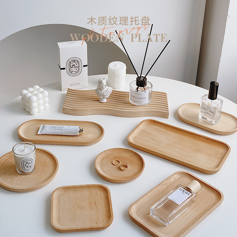 Photo Props and Decorations, Beech Wood Round Tray, Ins-Style Pastoral Food and Dessert Table Accessories, Storage for Ins-Style Jewelry