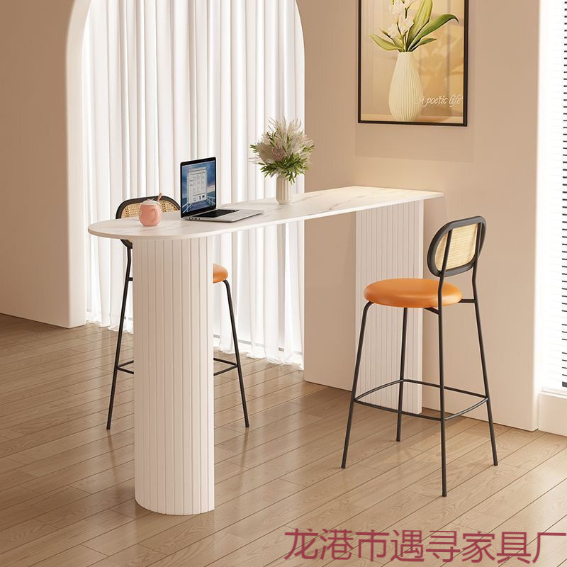 奶油风纯白岩板吧台桌简约开放式家用侘寂风阳台桌厨房隔断桌跨境