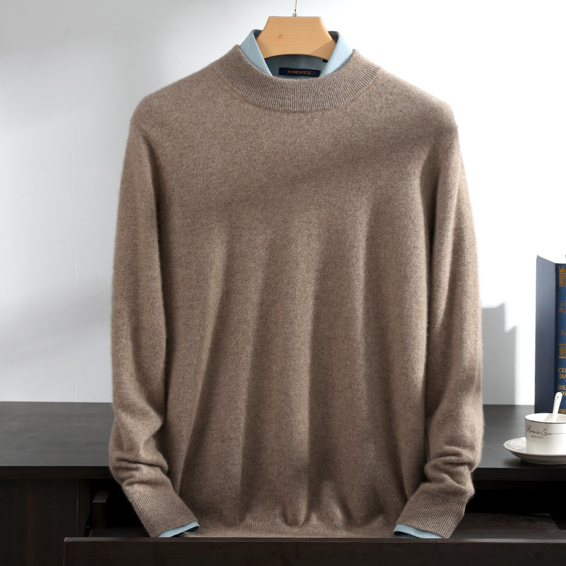 Cashmere sweater men's round neck, half high collar, high lapel collar, versatile knitted bottom, cashmere sweater, business sweater, men's thin style