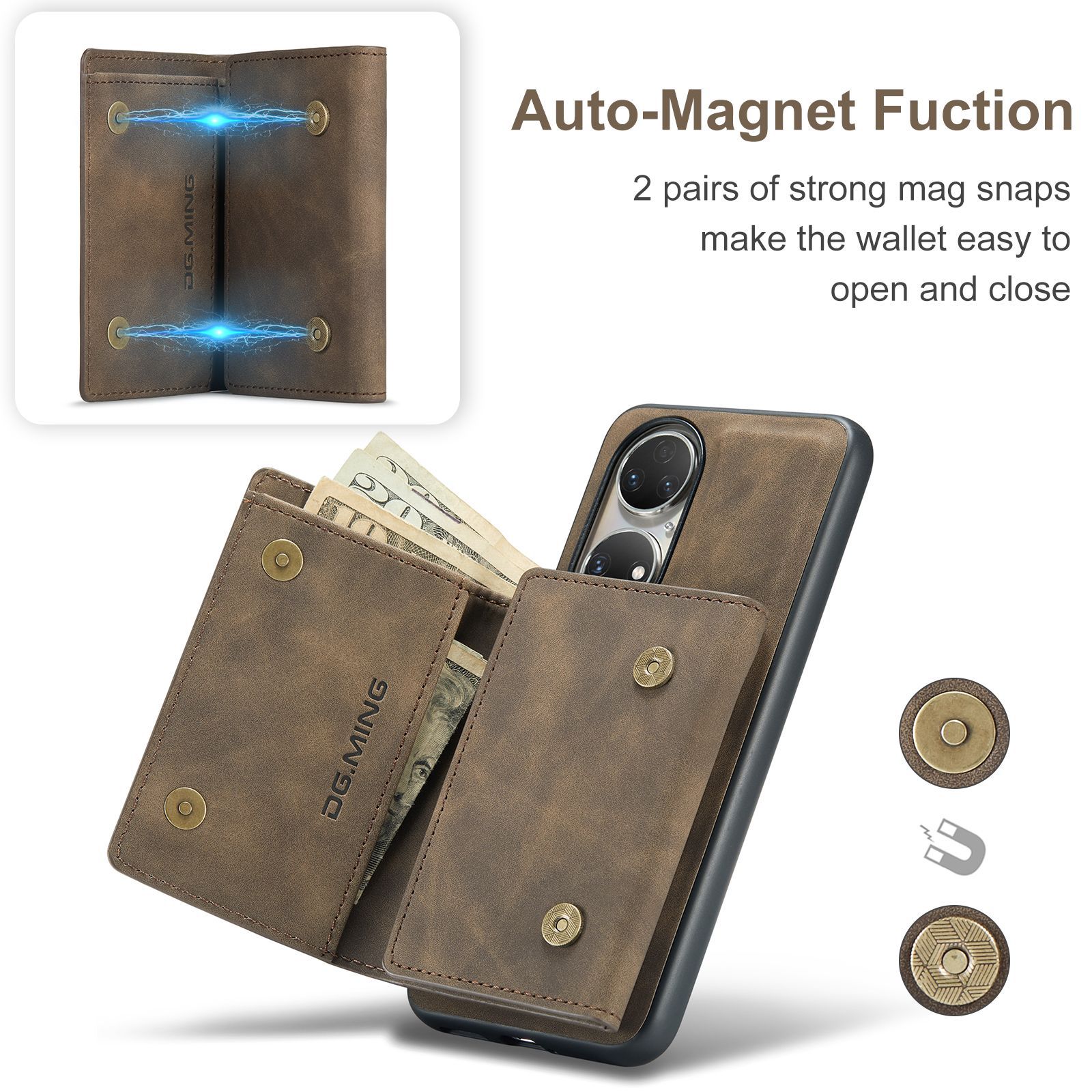 Custodia protettiva in pelle con portafoglio magnetico a ventosa serie M1 per Huawei P50 P50 Pro 2 in 1 custodia per telefono con portafoglio diviso_voghion.com