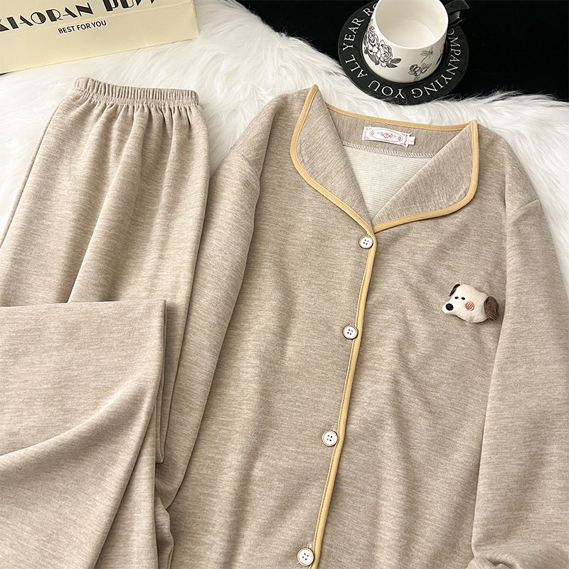 Pijamas de ternudo de mujeres otoño y invierno nuevos pantalones de mangas largas lindos perros de alta calidad red simple ropa para el hogar perezosa