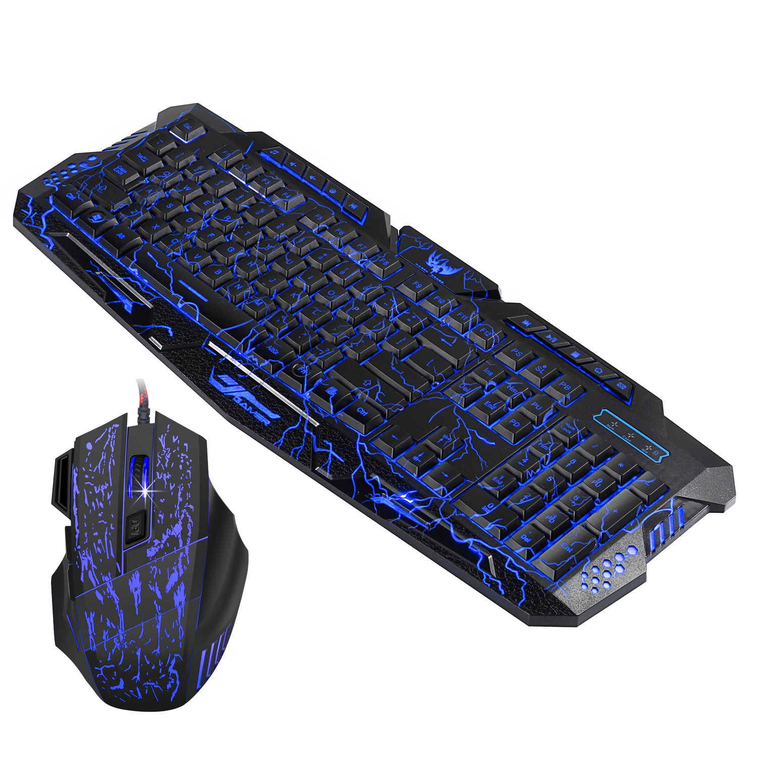 The New J60 English Cracked Mouse And Keyboard Set Colorful Backlit Gaming Mouse Three-color Backlit Keyboard Spot