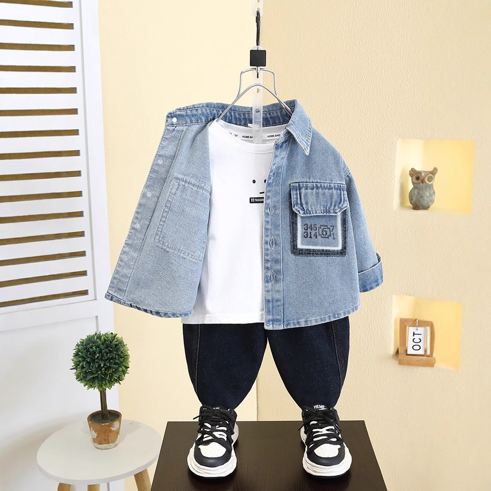 7545 camisa de mezclilla para niños primavera y otoño 2025 nuevo estilo para niños chaqueta de manga larga coreana camisa de primavera para hombres