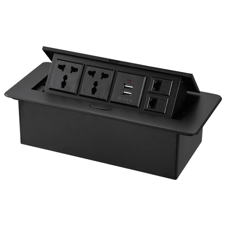 Hidden meeting table slow rise slow push-up USB outlet network port multi-function three-hole desktop plug