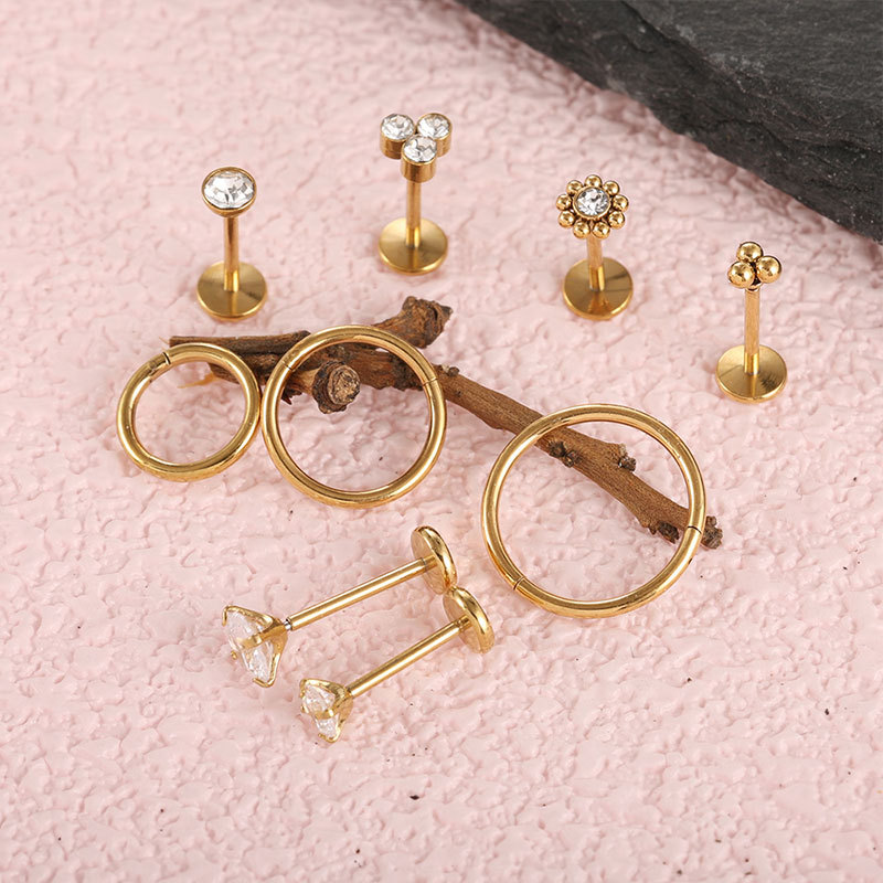 20G Stainless Steel Lip Studs Set Zircon Encrusted Pin Style Dimple Studs Piercing Jewelry 10 Pieces detail image 8