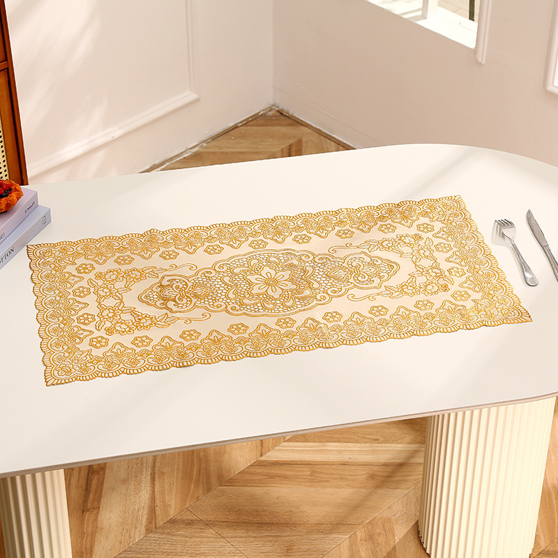 Venta caliente transfronteriza tapete de lujo ligero tapete de mesa de PVC bronceado de alta calidad tapete de aislamiento térmico de hotel creativo salvaje europeo tapete antideslizante