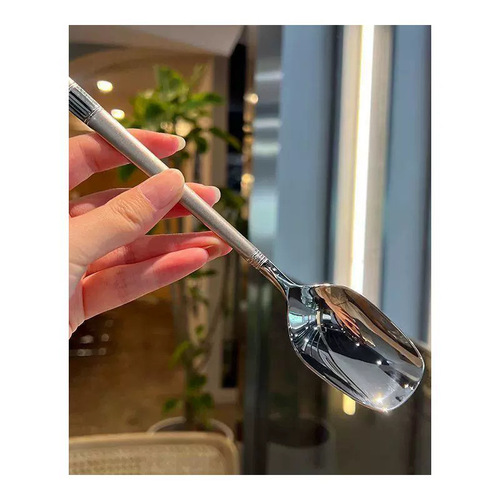 Rice spoon Korean fashion spoon household thickened student stainless steel luxury high-value soup spoon square spoon internet celebrity long handle