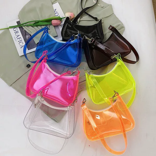 2025 New Trendy Fashion Plastic Bag Jelly Pvc Transparent Bag Handbag Shoulder Bag Casual Underarm Bag for Women