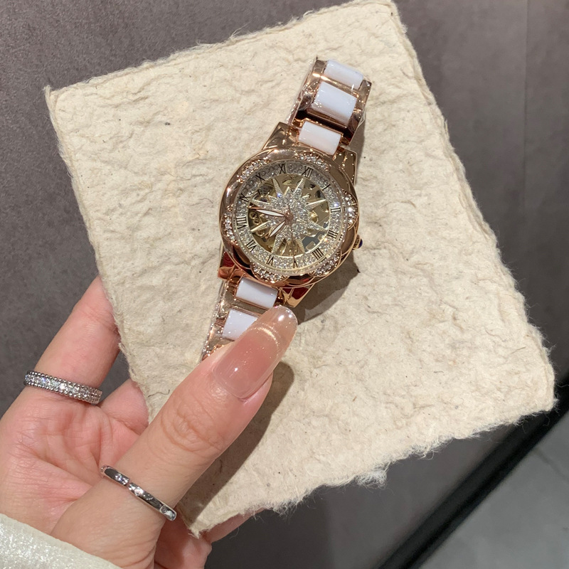 Tiktok Foreign Trade Hot-Selling 2026 New Model Women's Watch, Women's Steel Band Imitation Ceramic Automatic Movement Quartz Watch Tiktok Foreign Trade Hot-Selling 2026 New Model Women's Watch, Women's Steel Band Imitation Ceramic Automatic Movement Quartz Watch