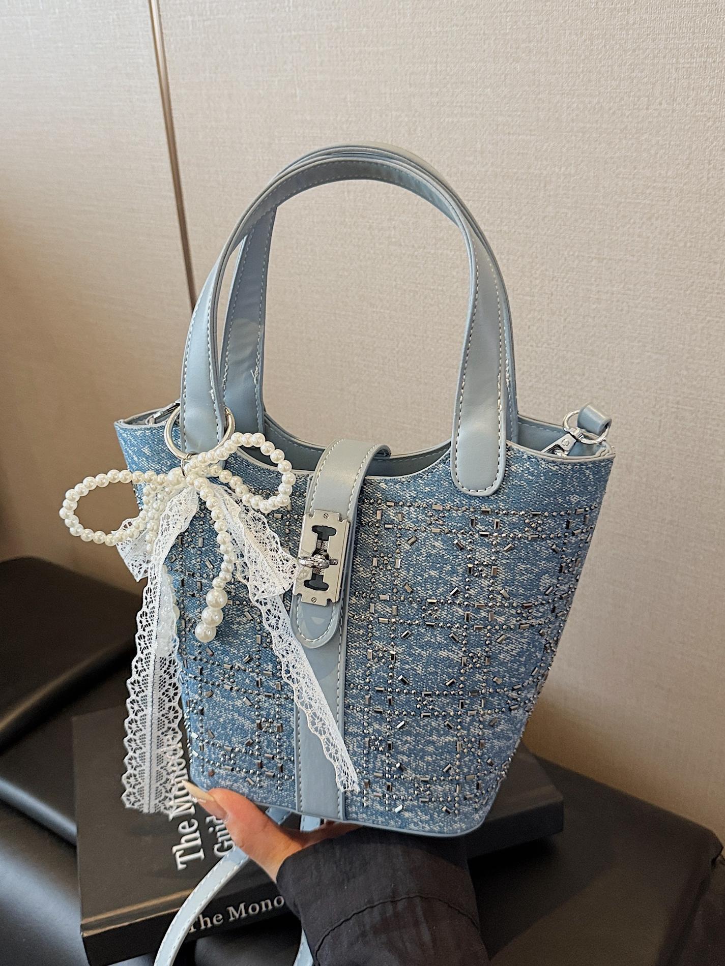 Transfronterizos bolsas de balde de mano mujeres 2025 nuevo bolsas de canasta de denim caliente de verano popular bolsas de mochila versátiles