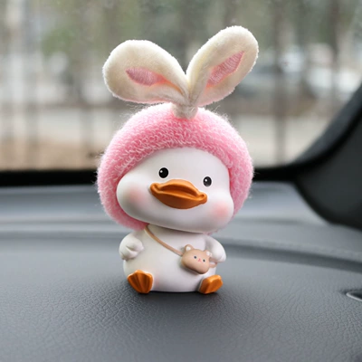 Car Ornaments Creative Cute Cartoon Central Control Swing Platform Car Decoration Car Accessories Internet Celebrity Car Supplies Cute Pet (Other Automotive Interior Supplies) - plush-hair-ring-white-duckling-ornaments-no-trace-paste