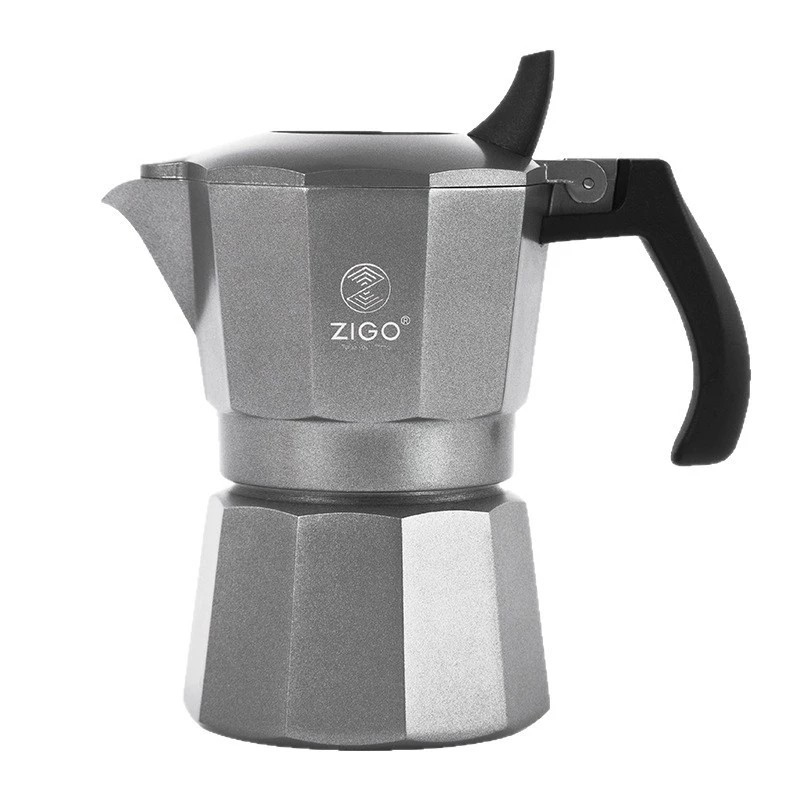 ZIGO [New silver-gray 2-cup double-valve home Italian coffee pot outdoor moka pot pour-over coffee apparatus]