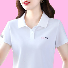夏季新款翻领短袖t恤女polo衫中年妈妈运动显瘦休闲宽松上衣大码