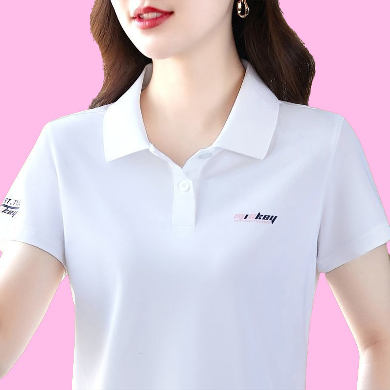Summer new lapel short-sleeved T-shirt women's polo shirt middle-aged mom sports slimming casual loose top plus size
