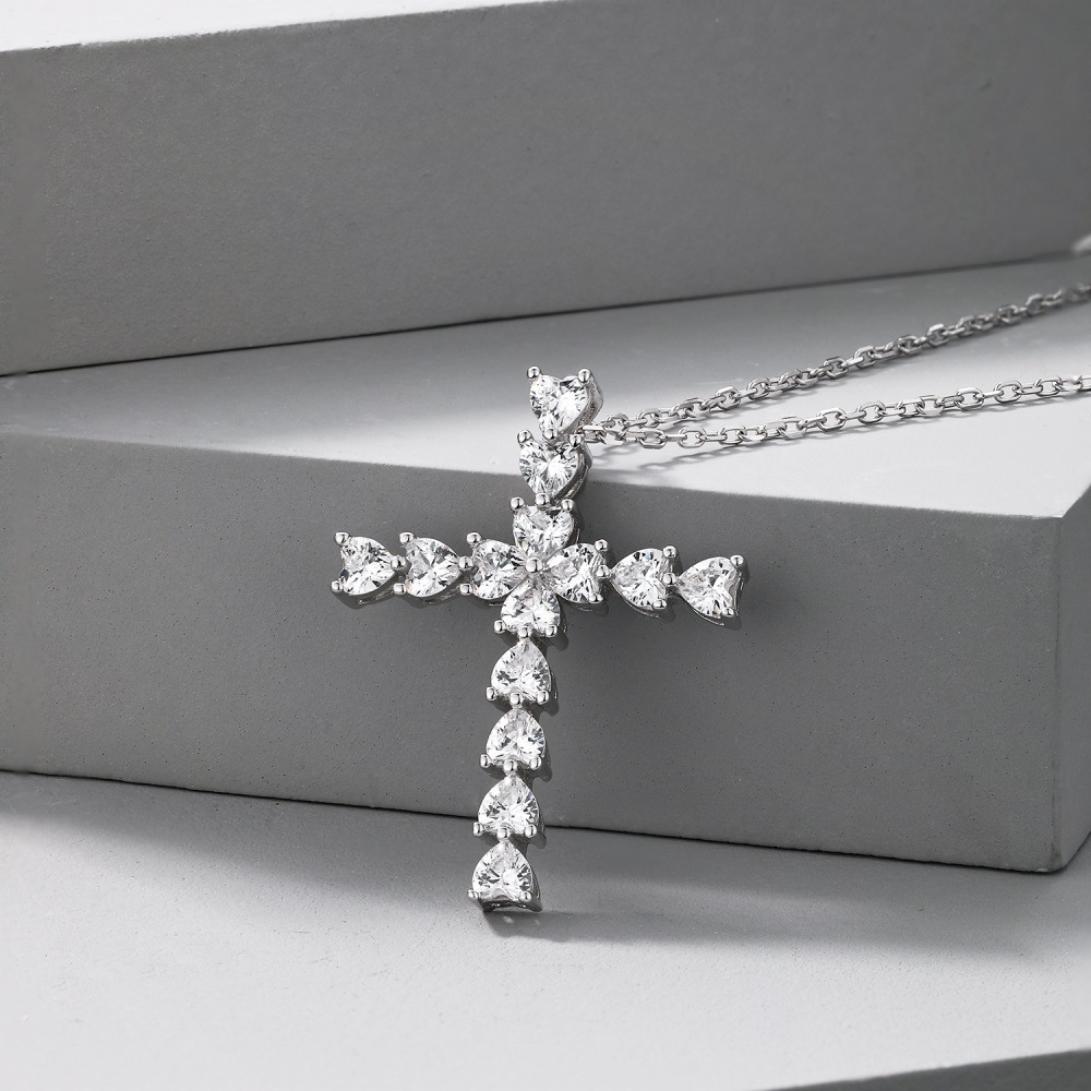 925 Sterling Silver Cross Pendant Necklace display picture 3